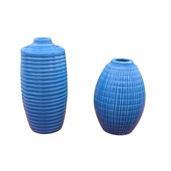 Vintage Accents Vintage Pottery Blue Ceramic Vases Textured Geometric Patterns Poshmark